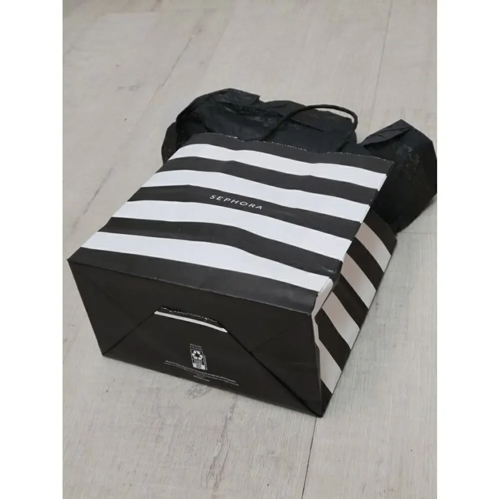 🖤🤍 SEPHORA Empty Black White Striped Paper Shopping Gift Bag with Tissues